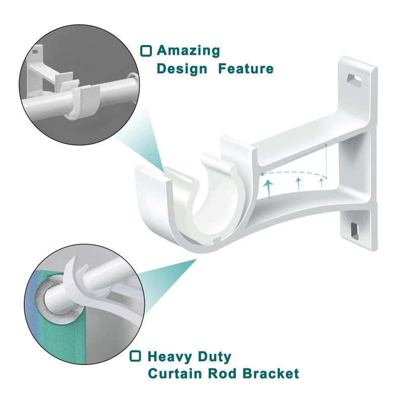 Gudui Curtain Rod Bracket, Heavy Duty Curtain Rod Holder White Curtain Rod Hook for 1 Inch Drape Rod, Single Curtain Brackets for Wall Rod Support, 2 Pack - Image 5